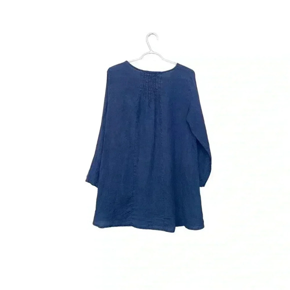 Terzo Millennio 100% linen long sleeved, tunic style top w  decorative buttons - Picture 3 of 9
